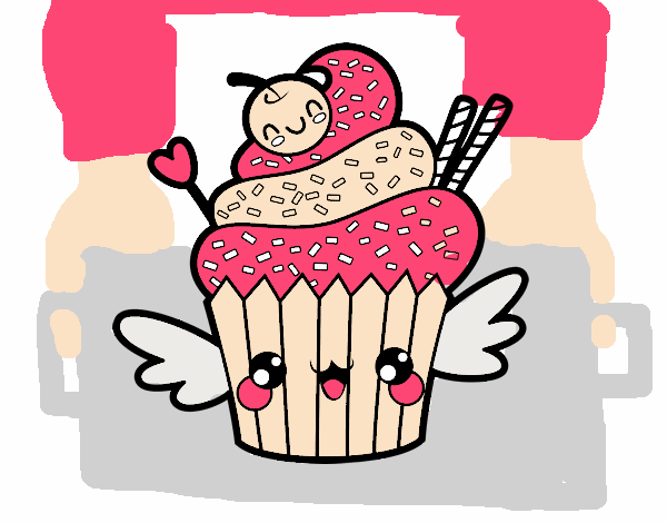 Cupcake kawaii con cereza