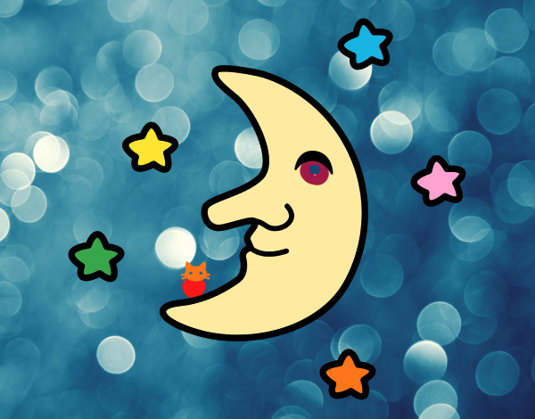 Dibujo Luna con estrellas pintado por queyla