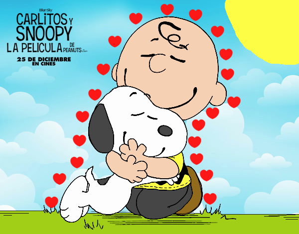 Snoopy y Carlitos abrazados