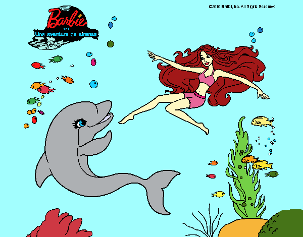 Dibujo Barbie jugando con un delfín pintado por LunaLunita