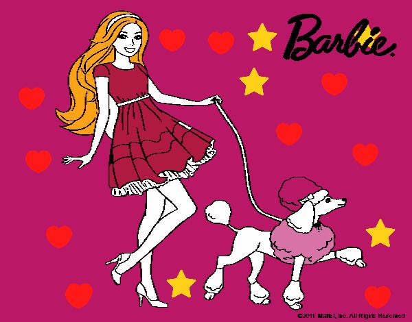 Barbie paseando a su mascota