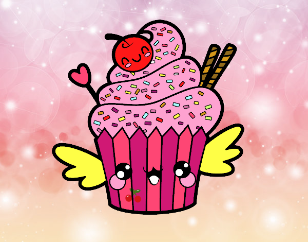 Cupcake kawaii con cereza