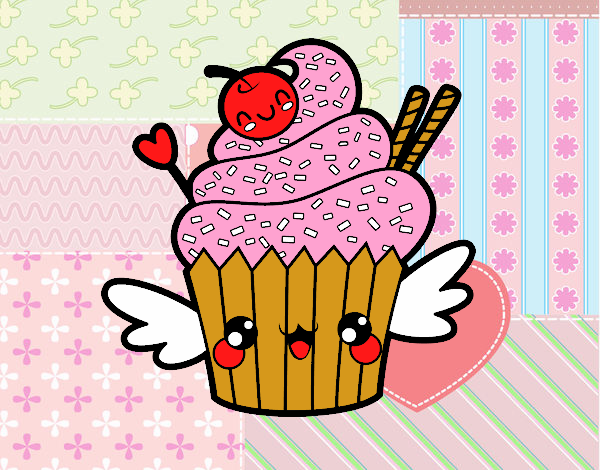 Cupcake kawaii con cereza