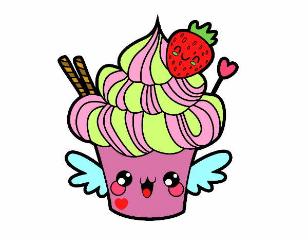 Cupcake kawaii con fresa