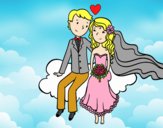 Recién casados en una nube