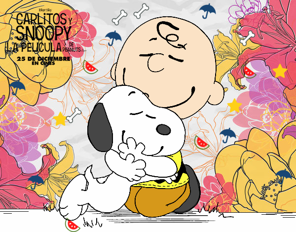 Snoopy y Carlitos abrazados