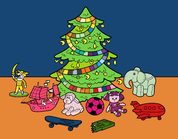 Árbol de Navidad y juguetes