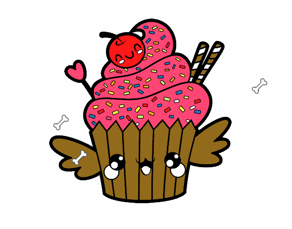 Cupcake kawaii con cereza