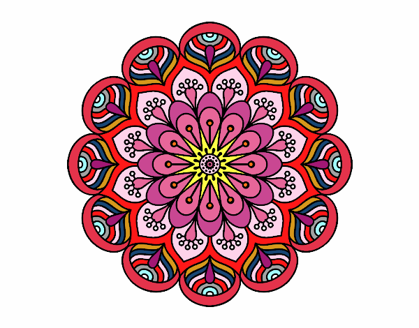Dibujo Mandala flor y hojas pintado por Ladybug