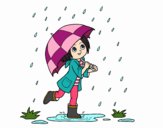 Niña con paraguas bajo la lluvia