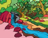 Dibujo Paisaje de bosque con un río pintado por Aesha