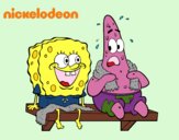 Dibujo Bob Esponja y Patricio en bañador pintado por Plasencia