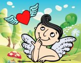 Cupido y corazón con alas