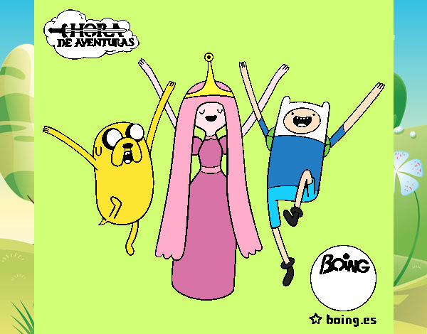 Dibujo Jake, Princesa Chicle y Finn pintado por valepilar