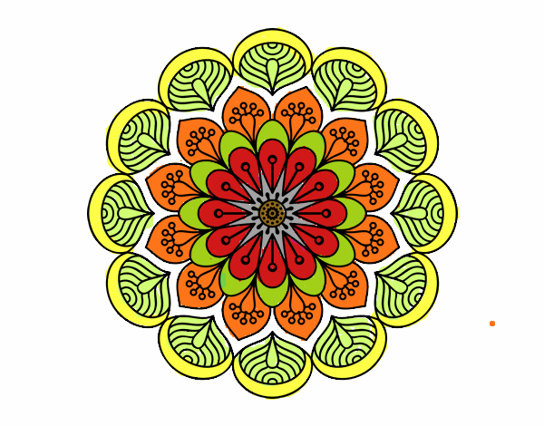 Dibujo Mandala flor y hojas pintado por JC2016
