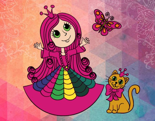 Dibujo Princesa con gato y mariposa pintado por amalia