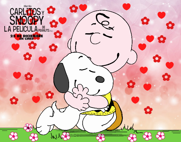 Snoopy y Carlitos abrazados