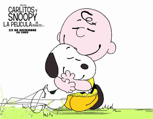 Snoopy y Carlitos abrazados