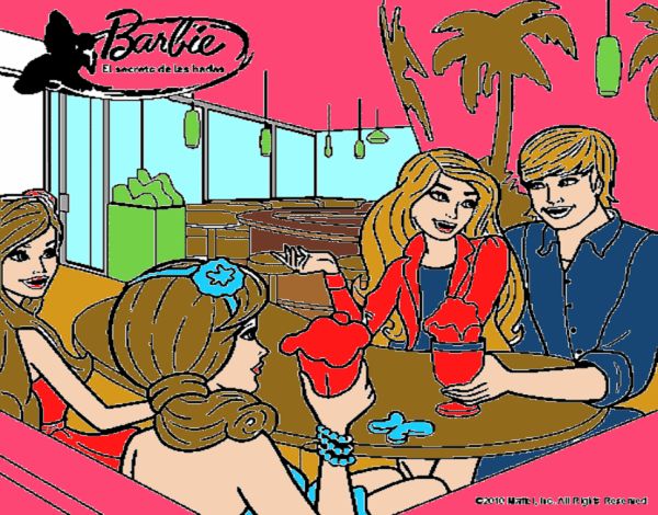 Dibujo Barbie y sus amigos en la heladería pintado por amalia
