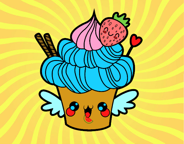 Cupcake kawaii con fresa