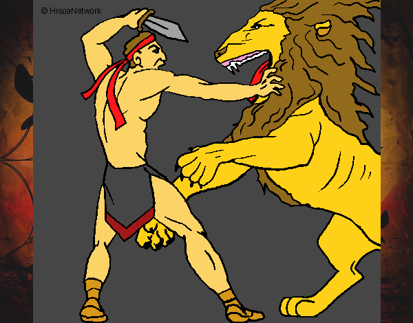 Dibujo Gladiador contra león pintado por Angelito13