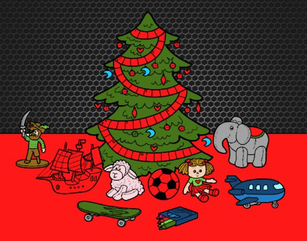 Dibujo Árbol de Navidad y juguetes pintado por amalia