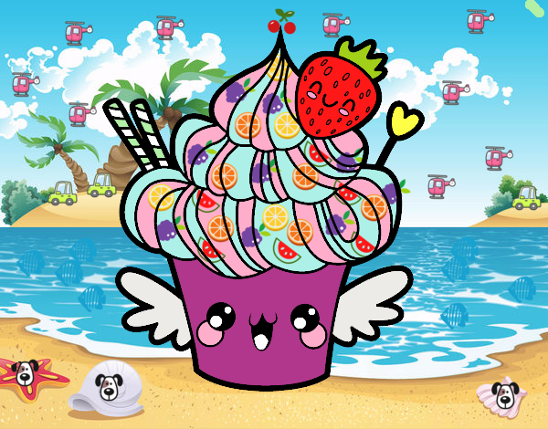 Cupcake kawaii con fresa