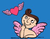 Cupido y corazón con alas