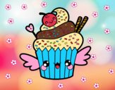 Cupcake kawaii con cereza