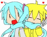 Miku y Len con bufanda