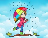 Dibujo Niña con paraguas bajo la lluvia pintado por Yeric12