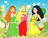 Dibujo Barbie y sus amigas vestidas de fiesta pintado por elisan