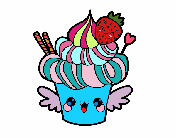 Cupcake kawaii con fresa