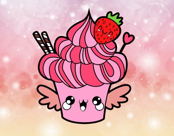 Cupcake kawaii con fresa