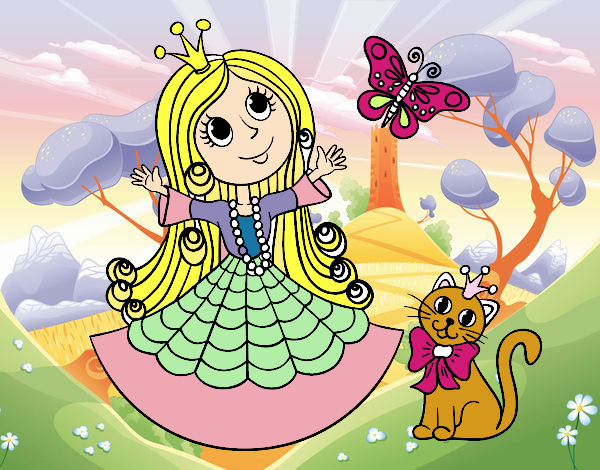 Princesa con gato y mariposa