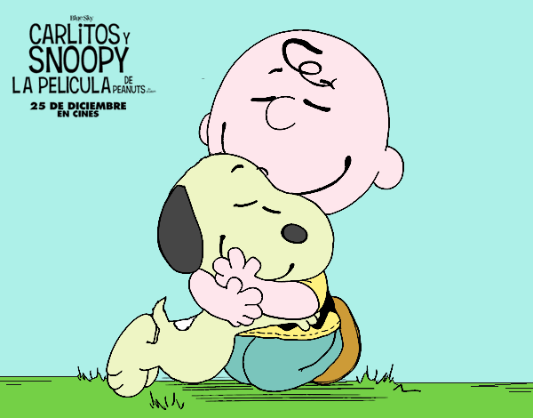 Snoopy y Carlitos abrazados