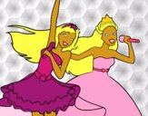 Dibujo Barbie y la princesa cantando pintado por livet