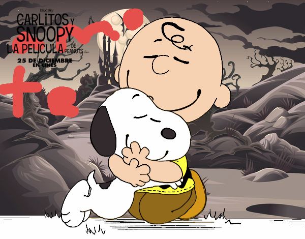 Snoopy y Carlitos abrazados