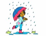 Dibujo Niña con paraguas bajo la lluvia pintado por dandanhooo