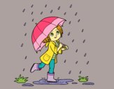 Dibujo Niña con paraguas bajo la lluvia pintado por yekifrecit