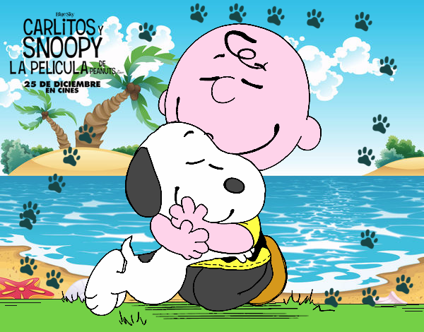 Snoopy y Carlitos abrazados