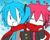 Miku y Len con bufanda