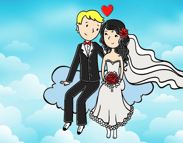 Recién casados en una nube