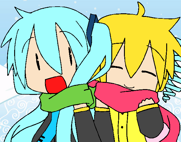 Miku y Len con bufanda