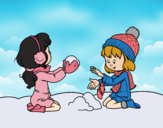 Niñas jugando con la nieve