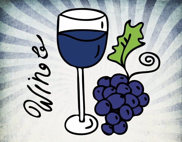 dibujo de un vasso con vino i uvas