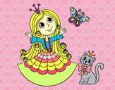 Dibujo Princesa con gato y mariposa pintado por fakita