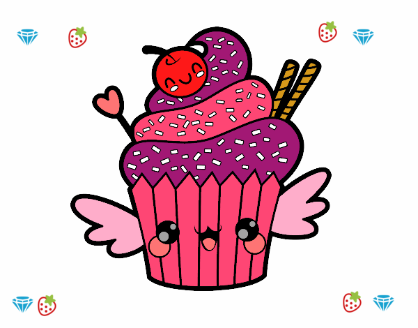 Cupcake kawaii con cereza