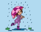 Niña con paraguas bajo la lluvia