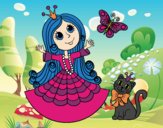 Princesa con gato y mariposa